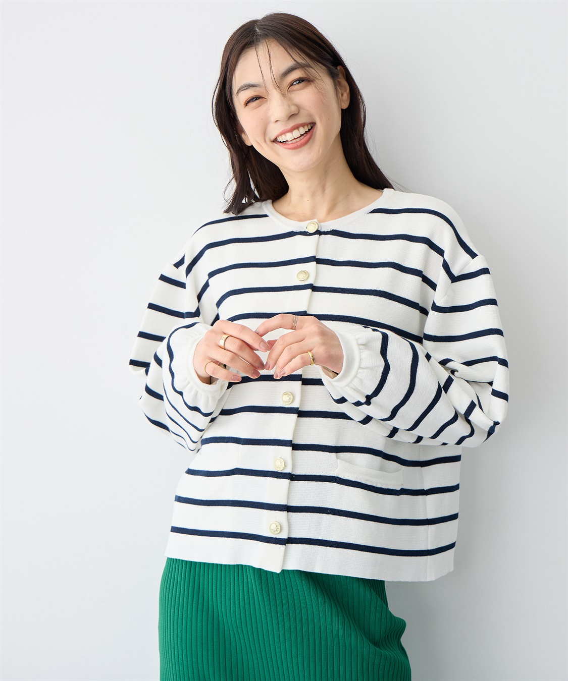 Life Style by cross marche 【anyfee/プラスサイズ】金ボタンサマーニットカーディガン_sub_4