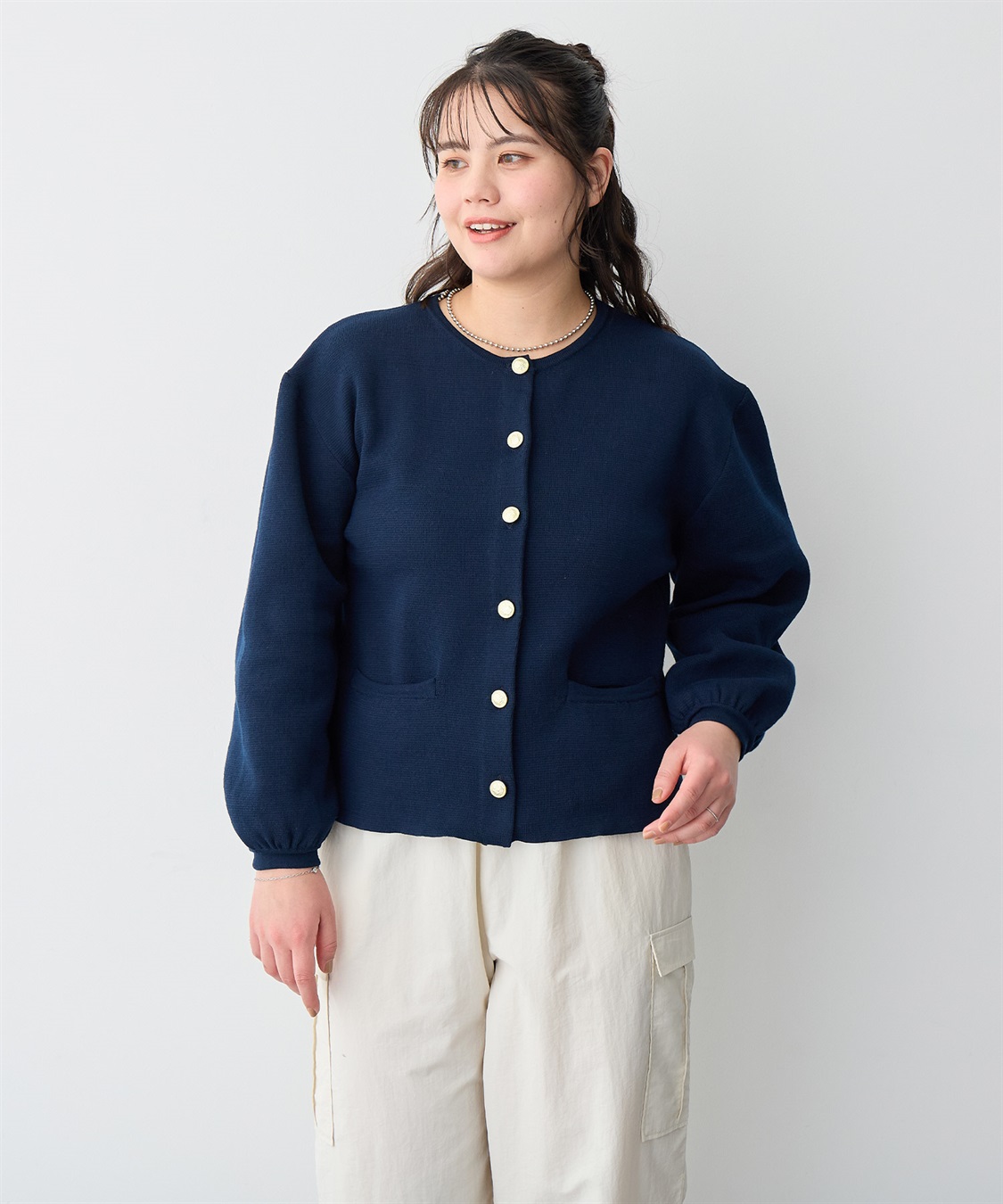 Life Style by cross marche 【anyfee/プラスサイズ】金ボタンサマーニットカーディガン_sub_15