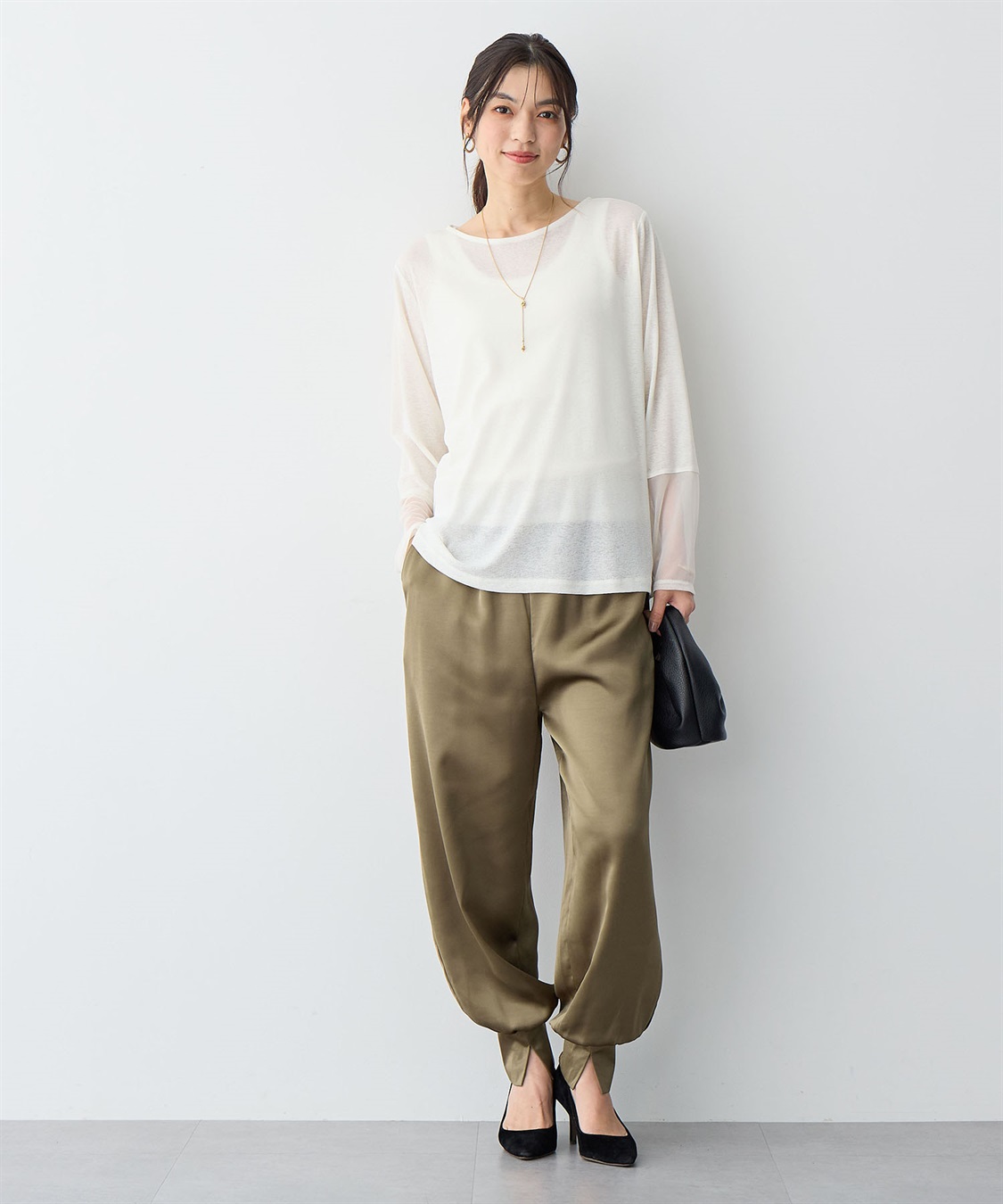 Life Style by cross marche 【anyfee/プラスサイズ】サテンジョガーパンツ_sub_4