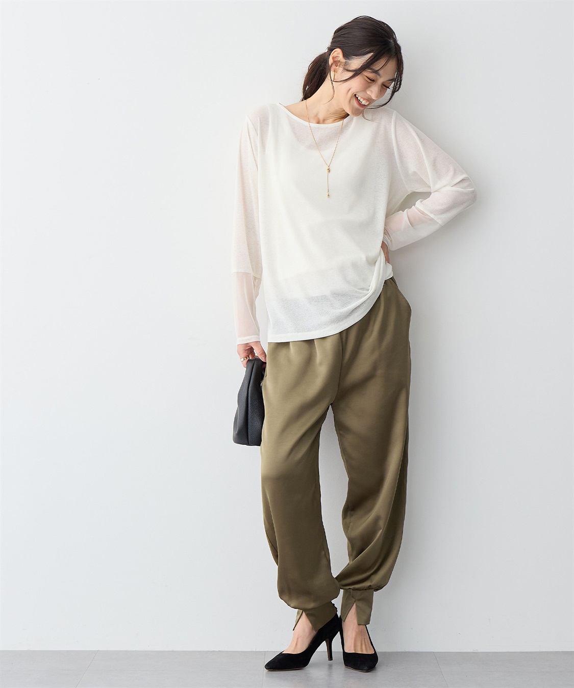 Life Style by cross marche 【anyfee/プラスサイズ】サテンジョガーパンツ_sub_5