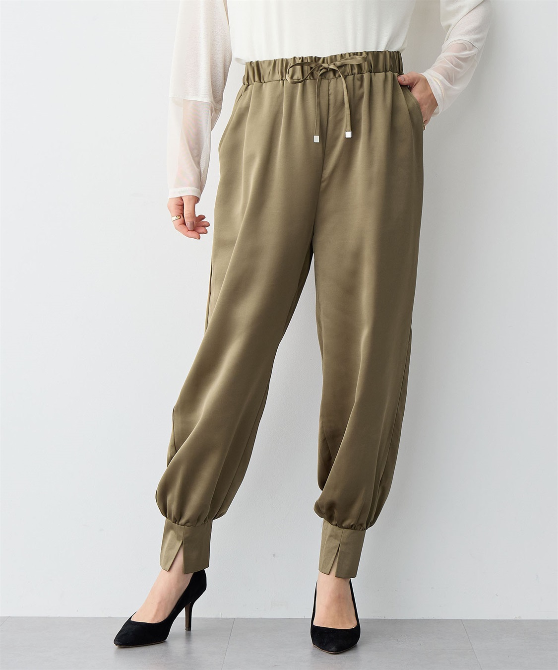 Life Style by cross marche 【anyfee/プラスサイズ】サテンジョガーパンツ_sub_7