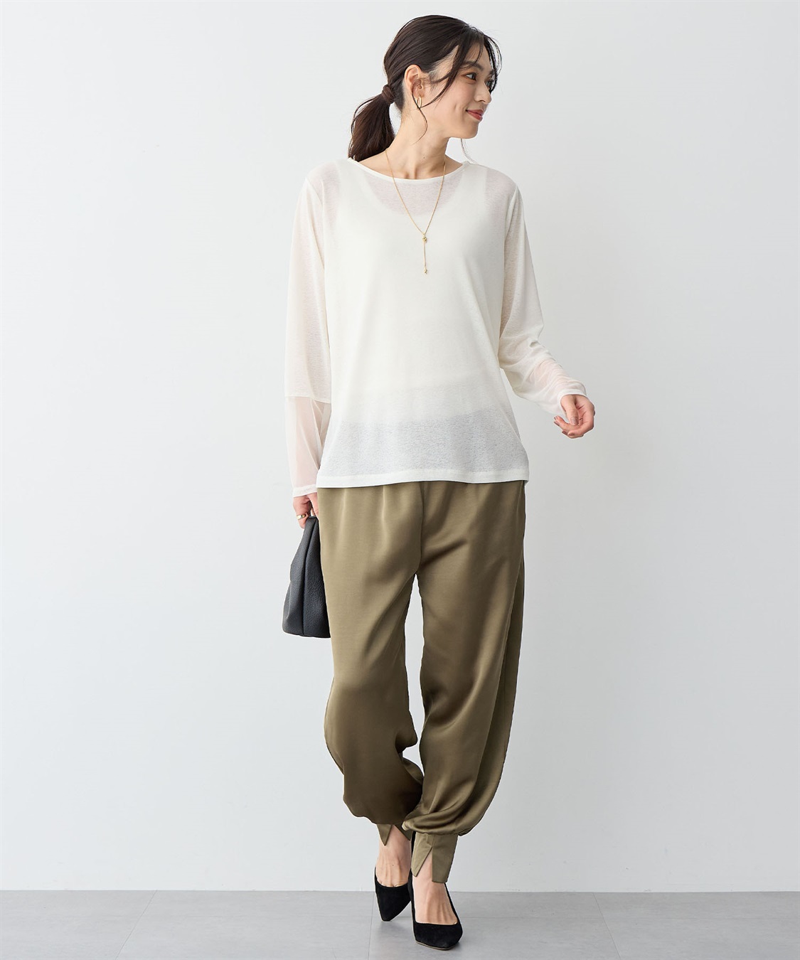 Life Style by cross marche 【anyfee/プラスサイズ】サテンジョガーパンツ_sub_10