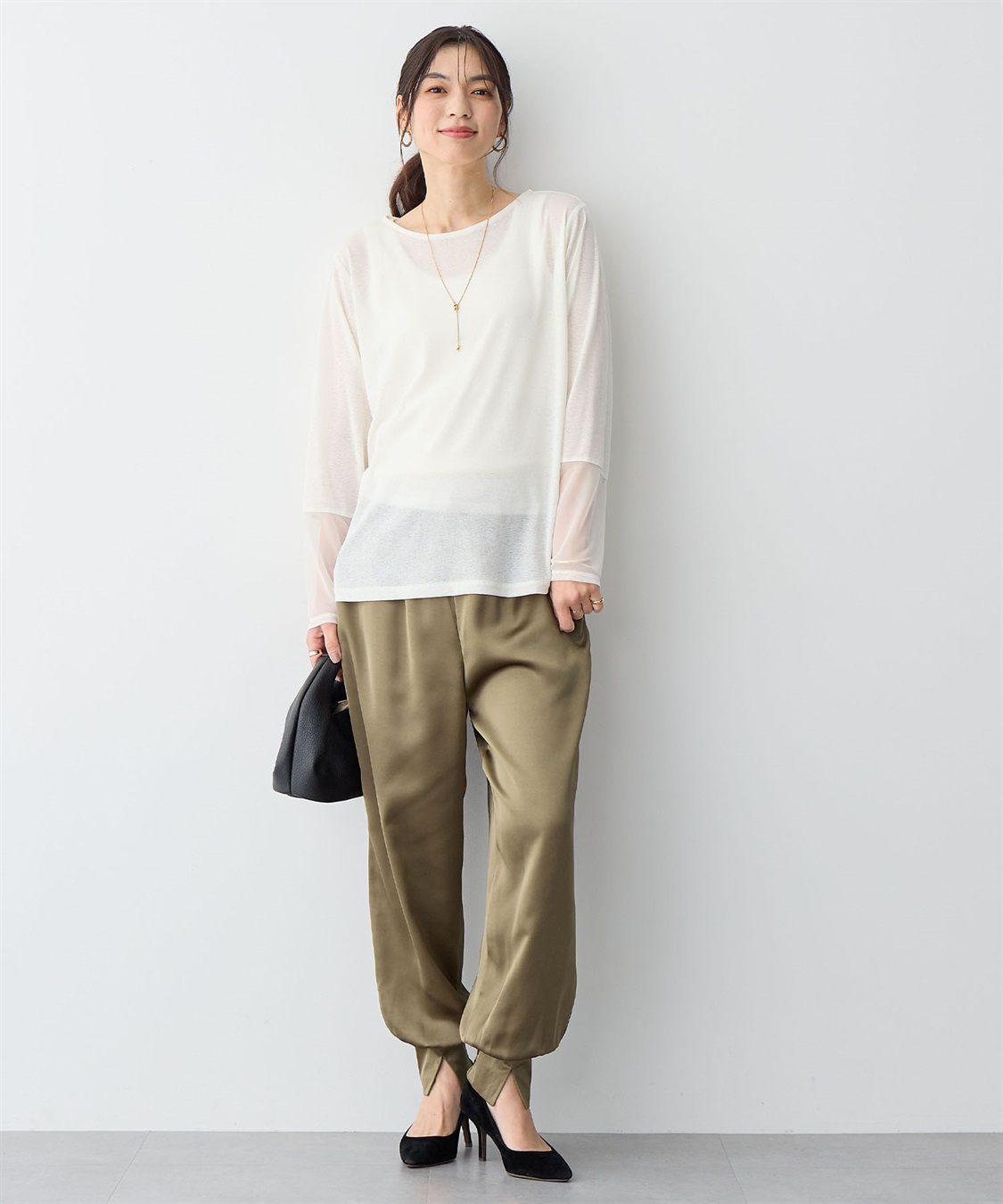 Life Style by cross marche 【anyfee/プラスサイズ】サテンジョガーパンツ_sub_11