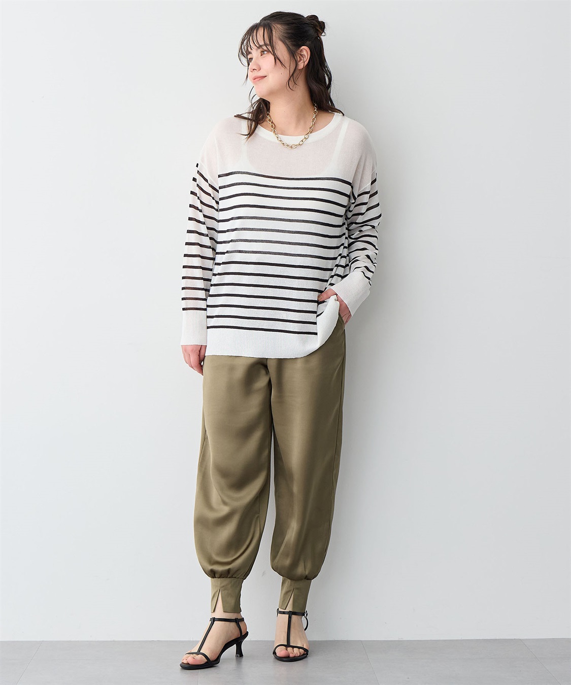 Life Style by cross marche 【anyfee/プラスサイズ】サテンジョガーパンツ_sub_13