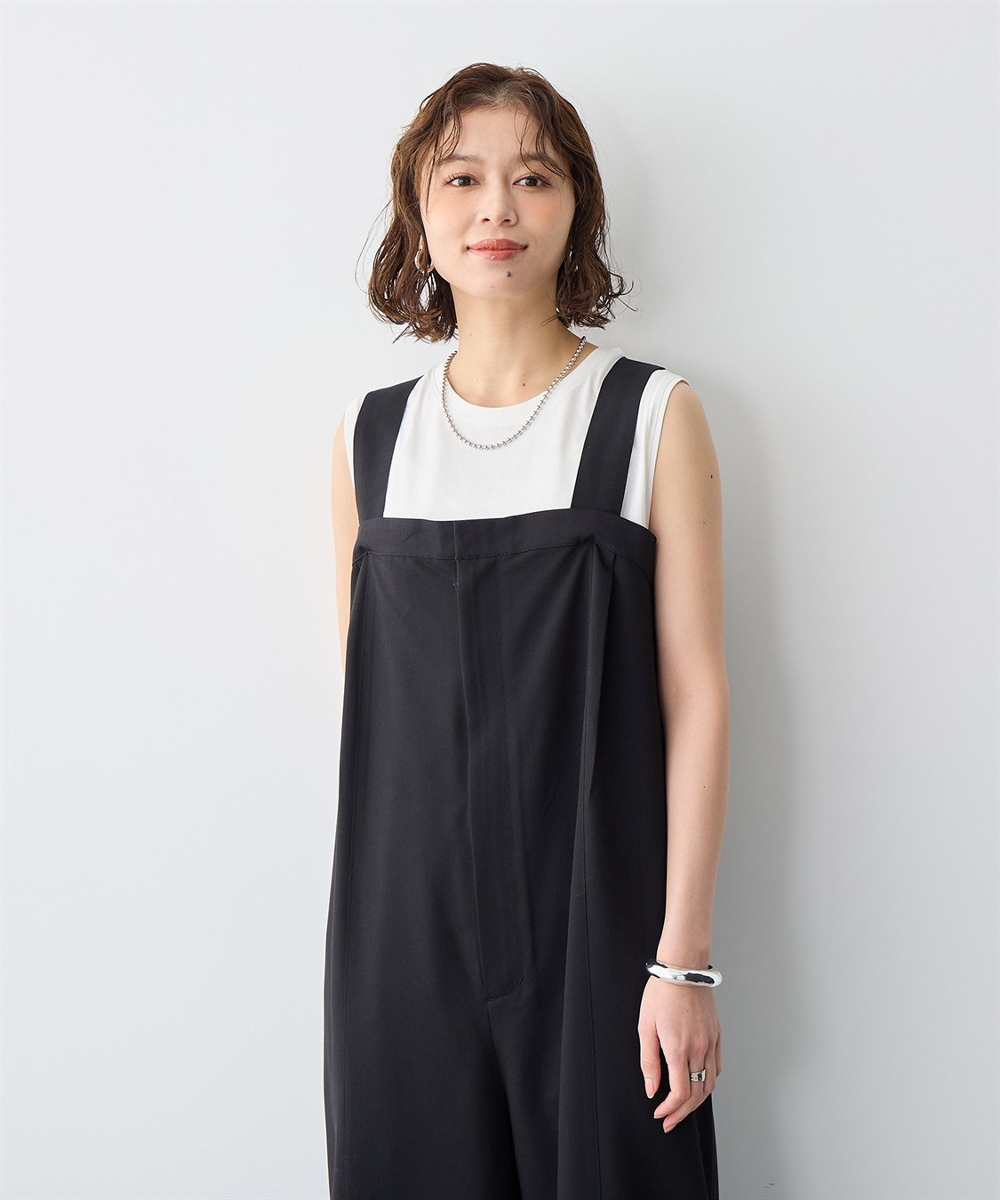 anyfee/プラスサイズ】タック入りワイドサロペット《接触冷感