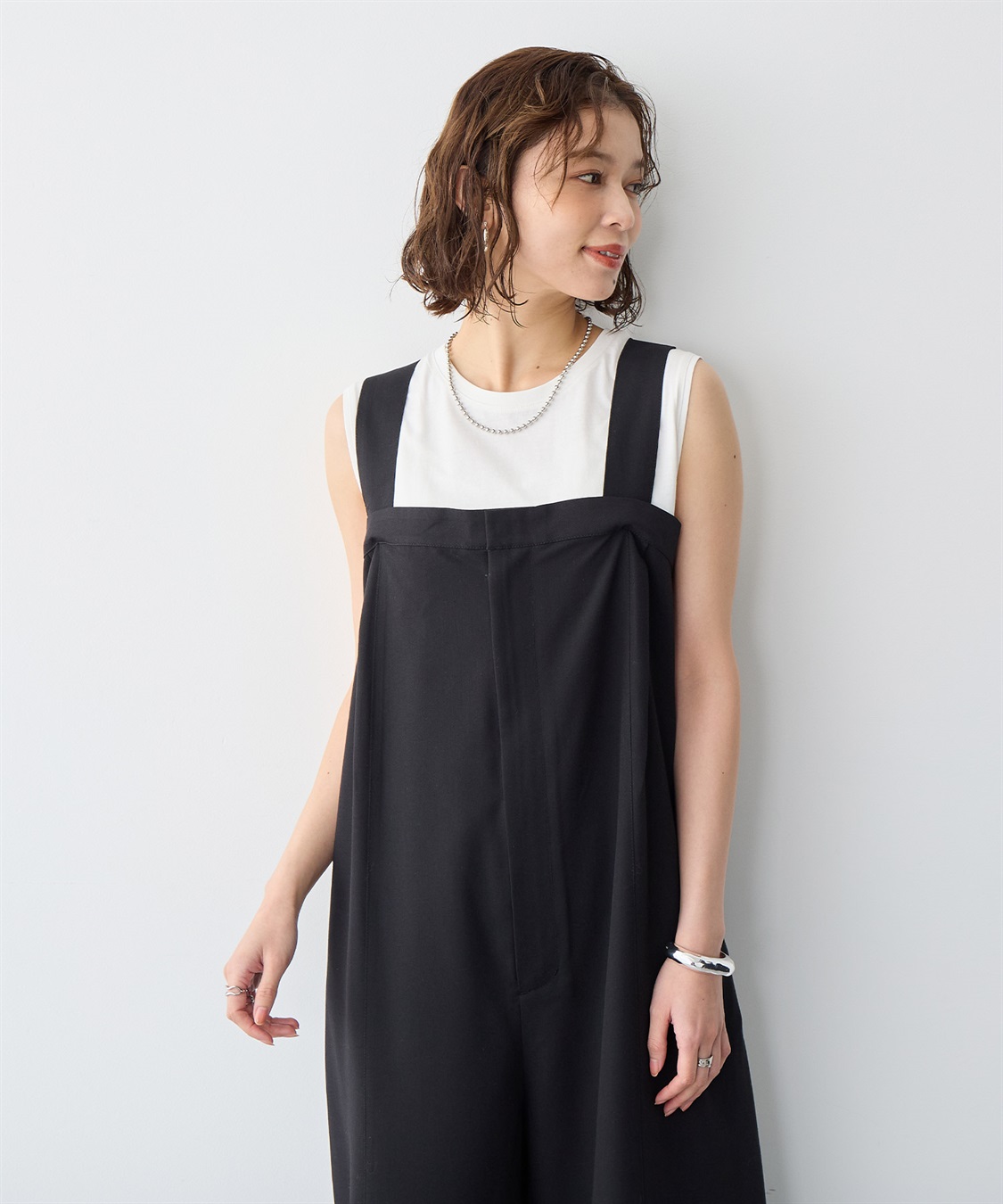 anyfee/プラスサイズ】タック入りワイドサロペット《接触冷感