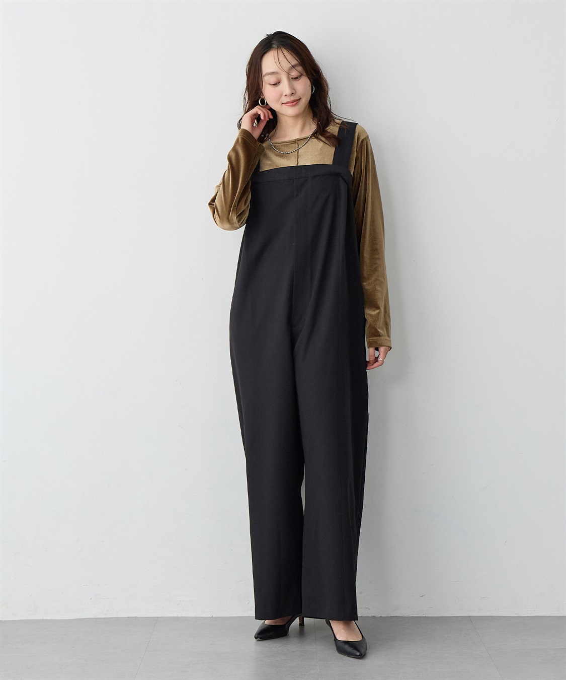 anyfee 【anyfee/プラスサイズ】タック入りワイドサロペット◆低身長向けサイズ有◆《接触冷感/ストレッチ》_sub_6