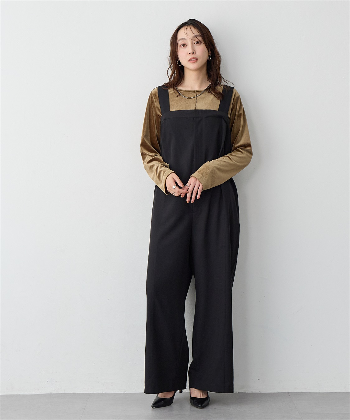 anyfee 【anyfee/プラスサイズ】タック入りワイドサロペット◆低身長向けサイズ有◆《接触冷感/ストレッチ》_sub_7