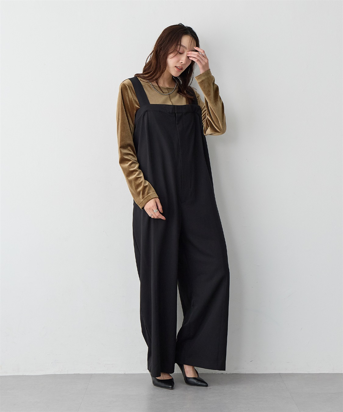 anyfee 【anyfee/プラスサイズ】タック入りワイドサロペット◆低身長向けサイズ有◆《接触冷感/ストレッチ》_sub_9