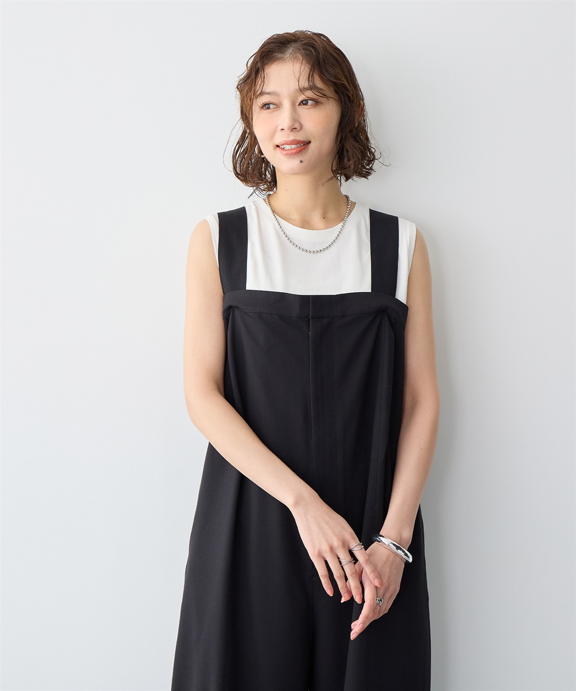 anyfee 【anyfee/プラスサイズ】タック入りワイドサロペット◆低身長向けサイズ有◆《接触冷感/ストレッチ》_sub_12