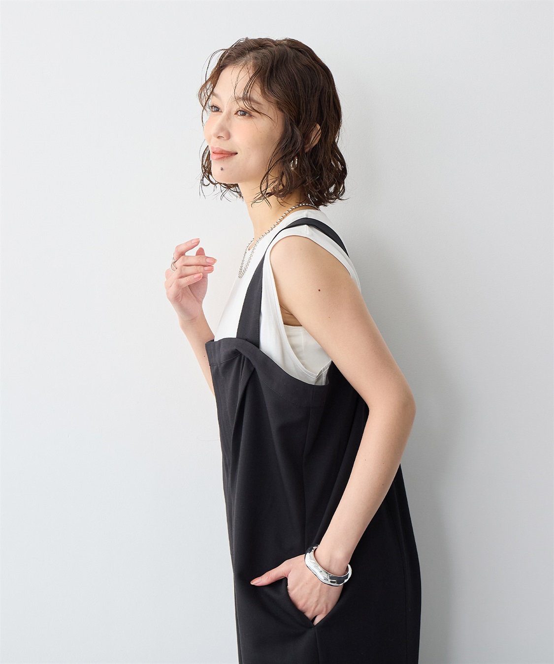 anyfee 【anyfee/プラスサイズ】タック入りワイドサロペット◆低身長向けサイズ有◆《接触冷感/ストレッチ》_sub_13