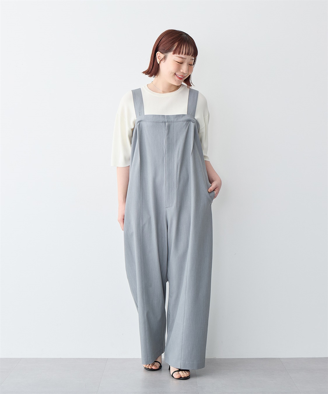 anyfee 【anyfee/プラスサイズ】タック入りワイドサロペット◆低身長向けサイズ有◆《接触冷感/ストレッチ》_sub_18