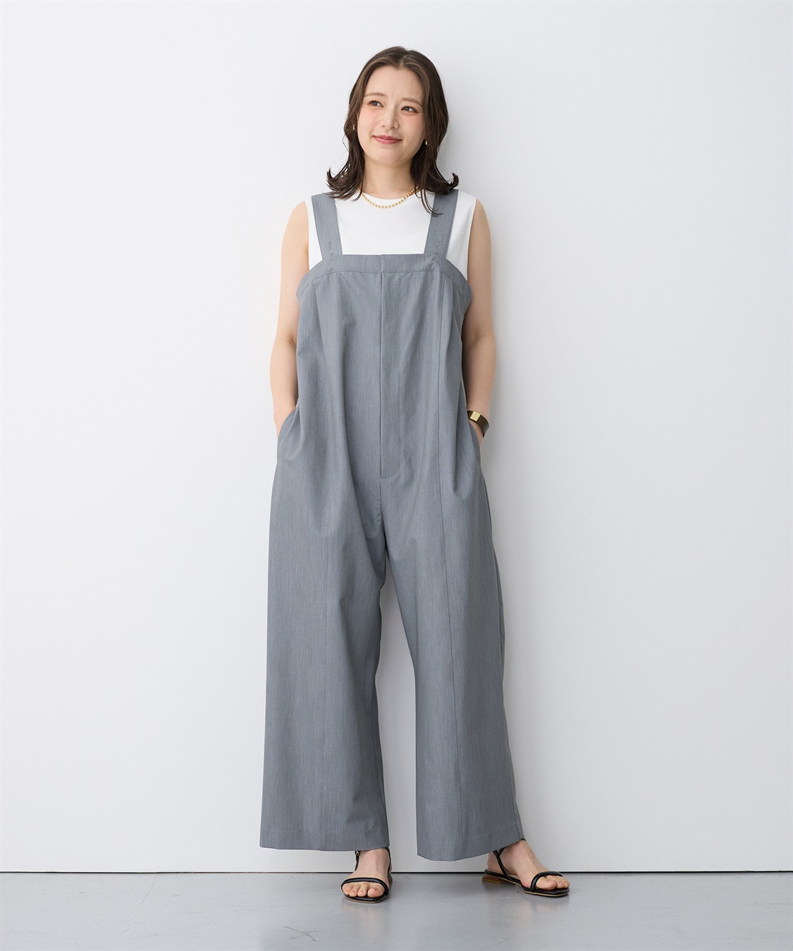 anyfee 【anyfee/プラスサイズ】タック入りワイドサロペット◆低身長向けサイズ有◆《接触冷感/ストレッチ》_sub_19