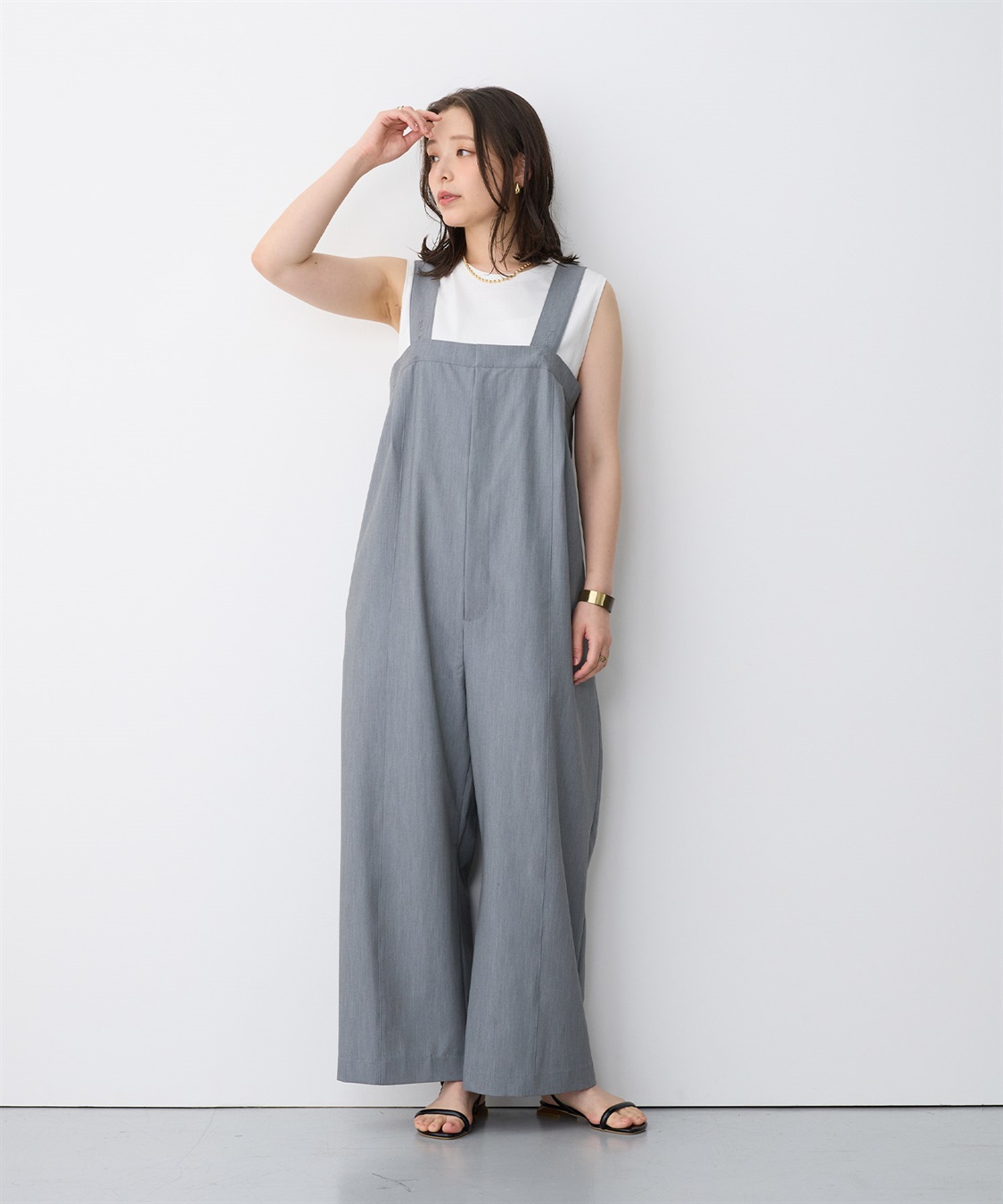 anyfee 【anyfee/プラスサイズ】タック入りワイドサロペット◆低身長向けサイズ有◆《接触冷感/ストレッチ》_sub_20