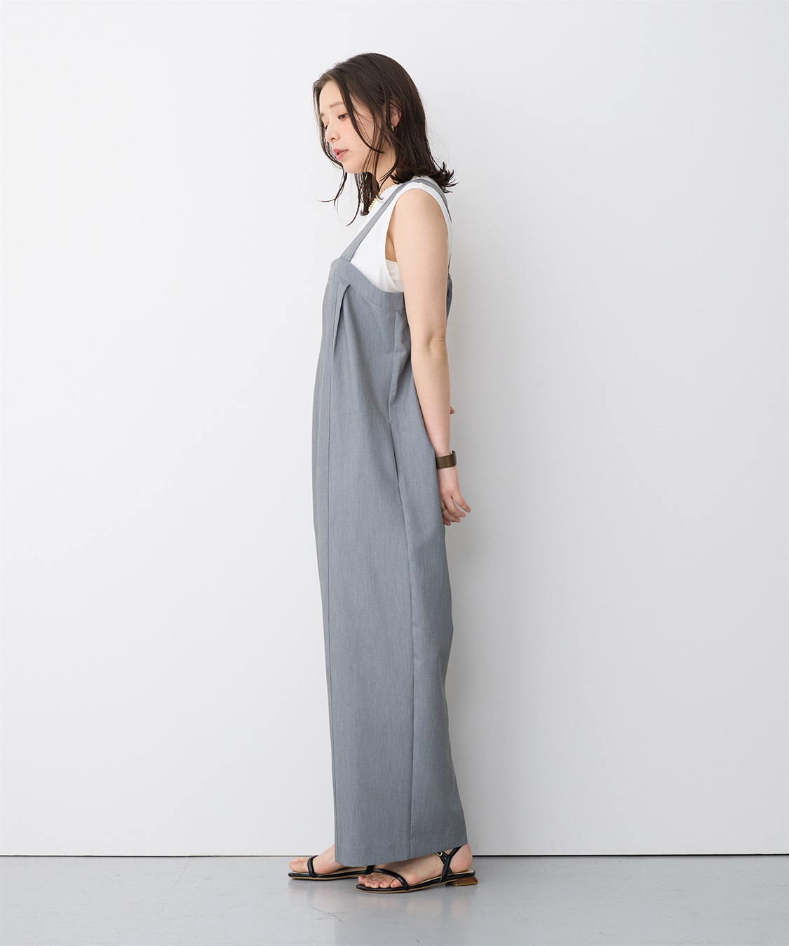 anyfee 【anyfee/プラスサイズ】タック入りワイドサロペット◆低身長向けサイズ有◆《接触冷感/ストレッチ》_sub_21