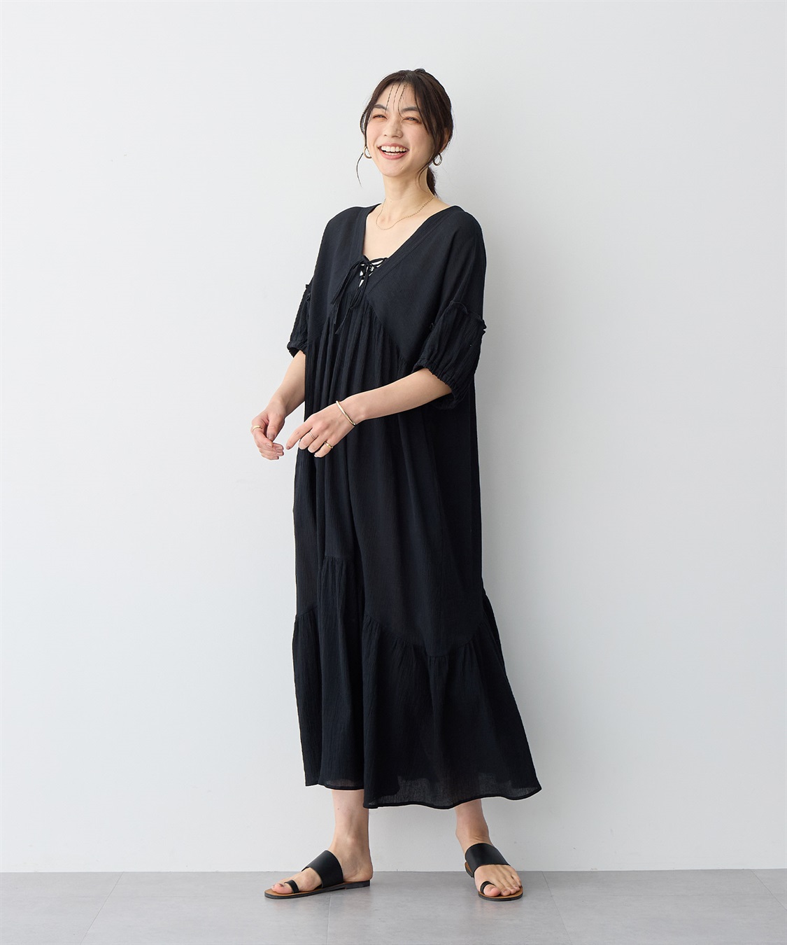 anyfee 【anyfee/プラスサイズ】前後2Wayリンクルコットンティアードワンピース_sub_3