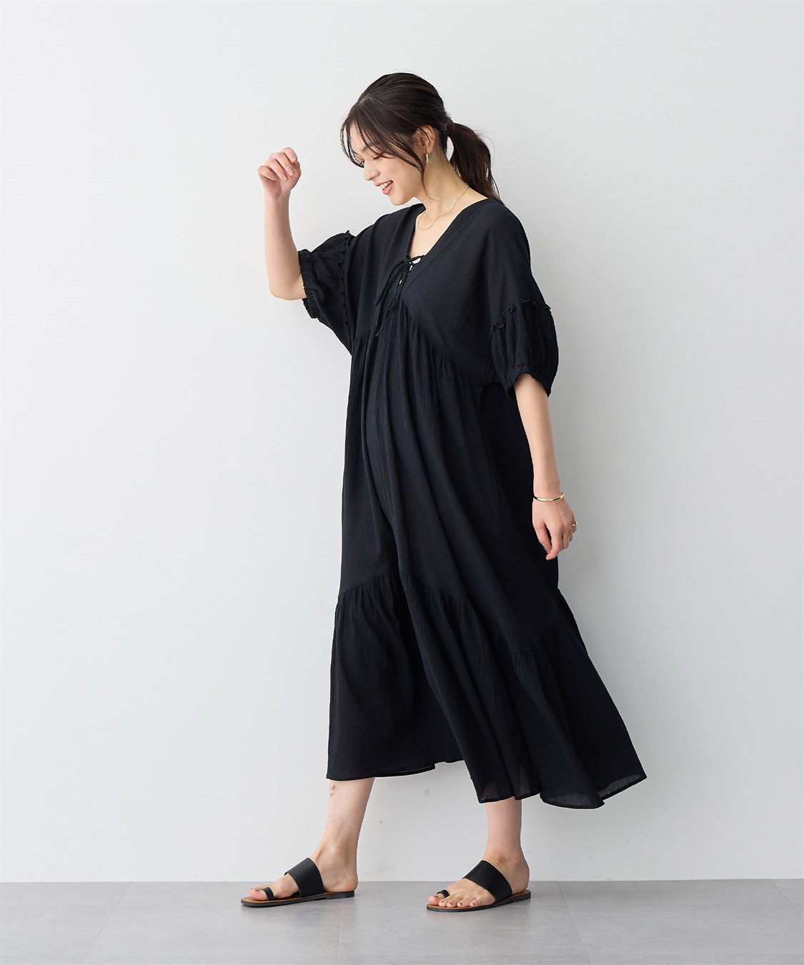 anyfee 【anyfee/プラスサイズ】前後2Wayリンクルコットンティアードワンピース_sub_4