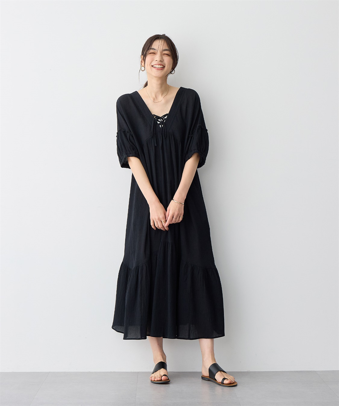 anyfee 【anyfee/プラスサイズ】前後2Wayリンクルコットンティアードワンピース_sub_6