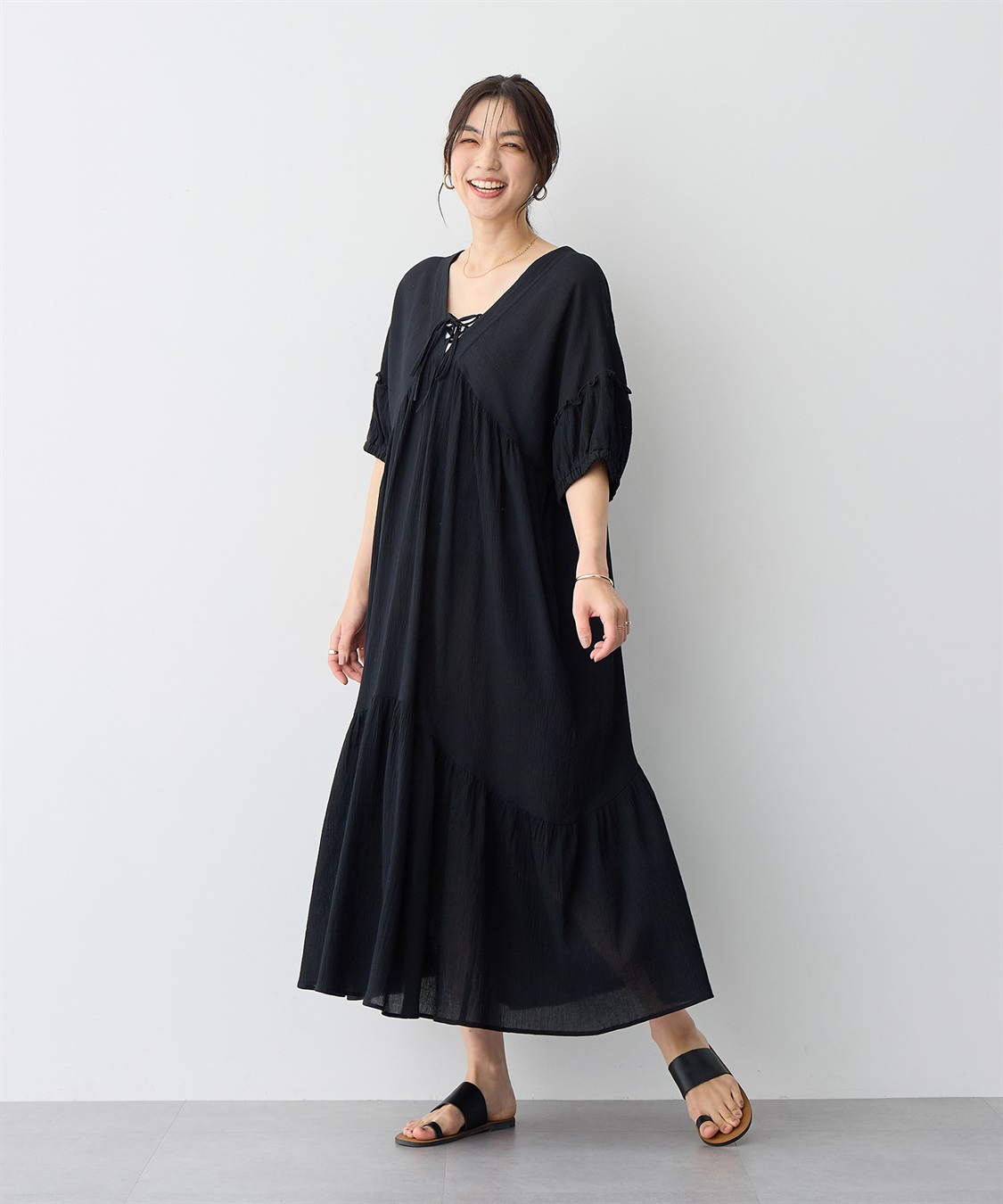 anyfee 【anyfee/プラスサイズ】前後2Wayリンクルコットンティアードワンピース_sub_7