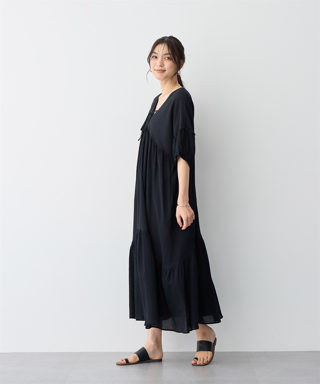 anyfee 【anyfee/プラスサイズ】前後2Wayリンクルコットンティアードワンピース_sub_8