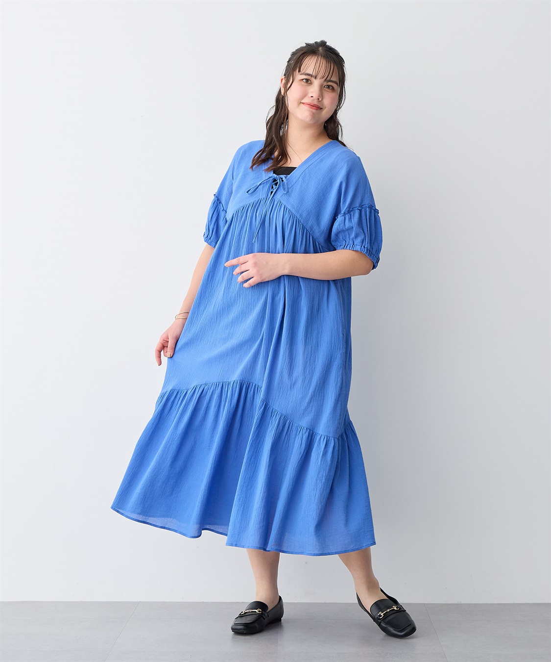 anyfee 【anyfee/プラスサイズ】前後2Wayリンクルコットンティアードワンピース_sub_18
