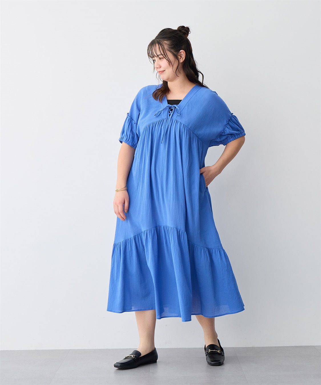anyfee 【anyfee/プラスサイズ】前後2Wayリンクルコットンティアードワンピース_sub_21