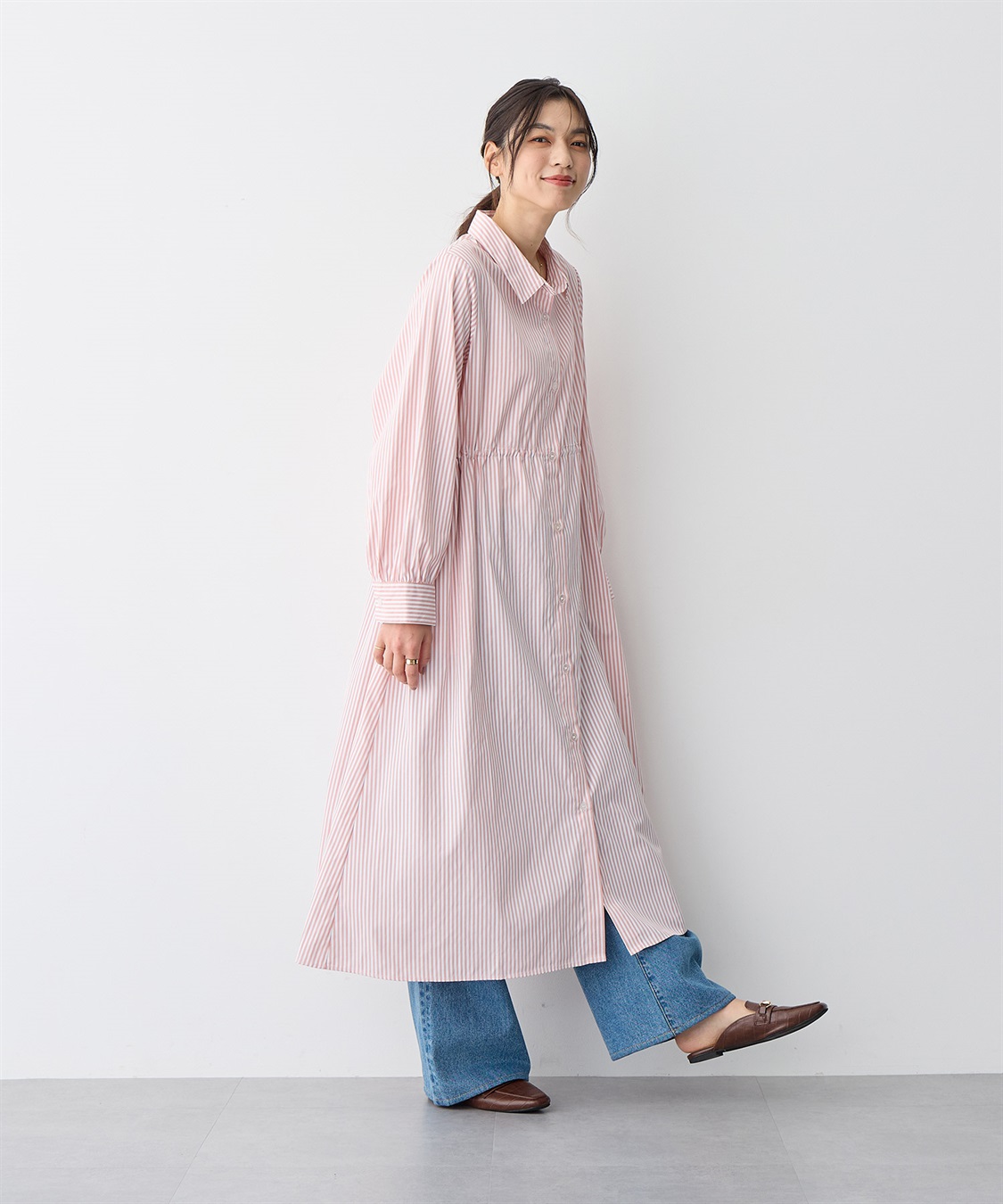 anyfee 【anyfee/プラスサイズ】ストライプ柄ドロストシャツワンピース_sub_3