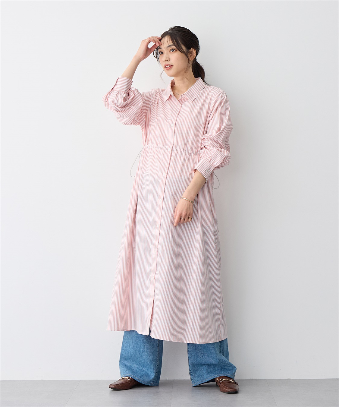 anyfee 【anyfee/プラスサイズ】ストライプ柄ドロストシャツワンピース_sub_4