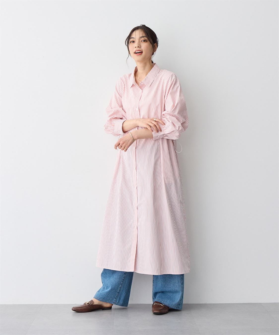 anyfee 【anyfee/プラスサイズ】ストライプ柄ドロストシャツワンピース_sub_5