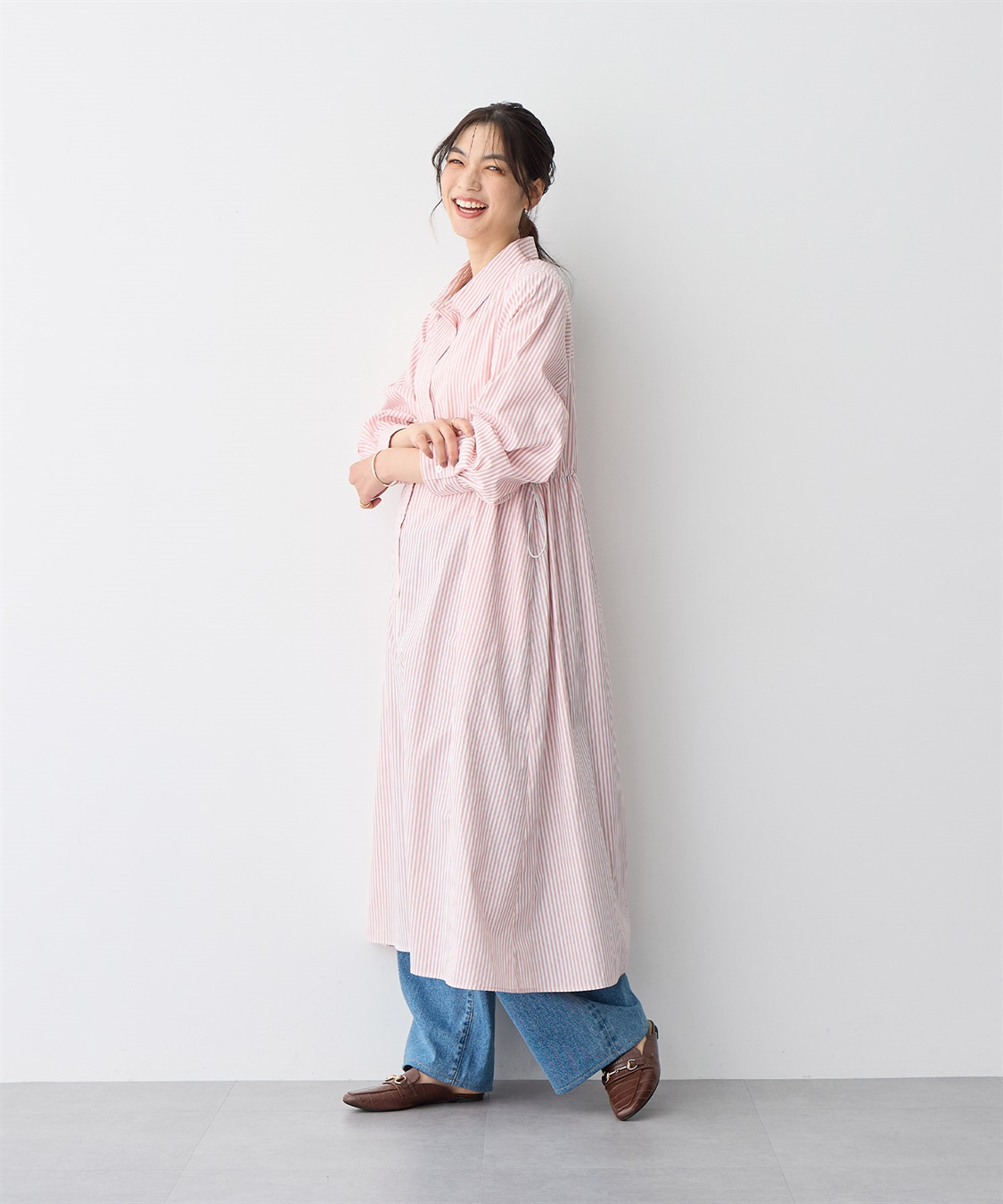 anyfee 【anyfee/プラスサイズ】ストライプ柄ドロストシャツワンピース_sub_6