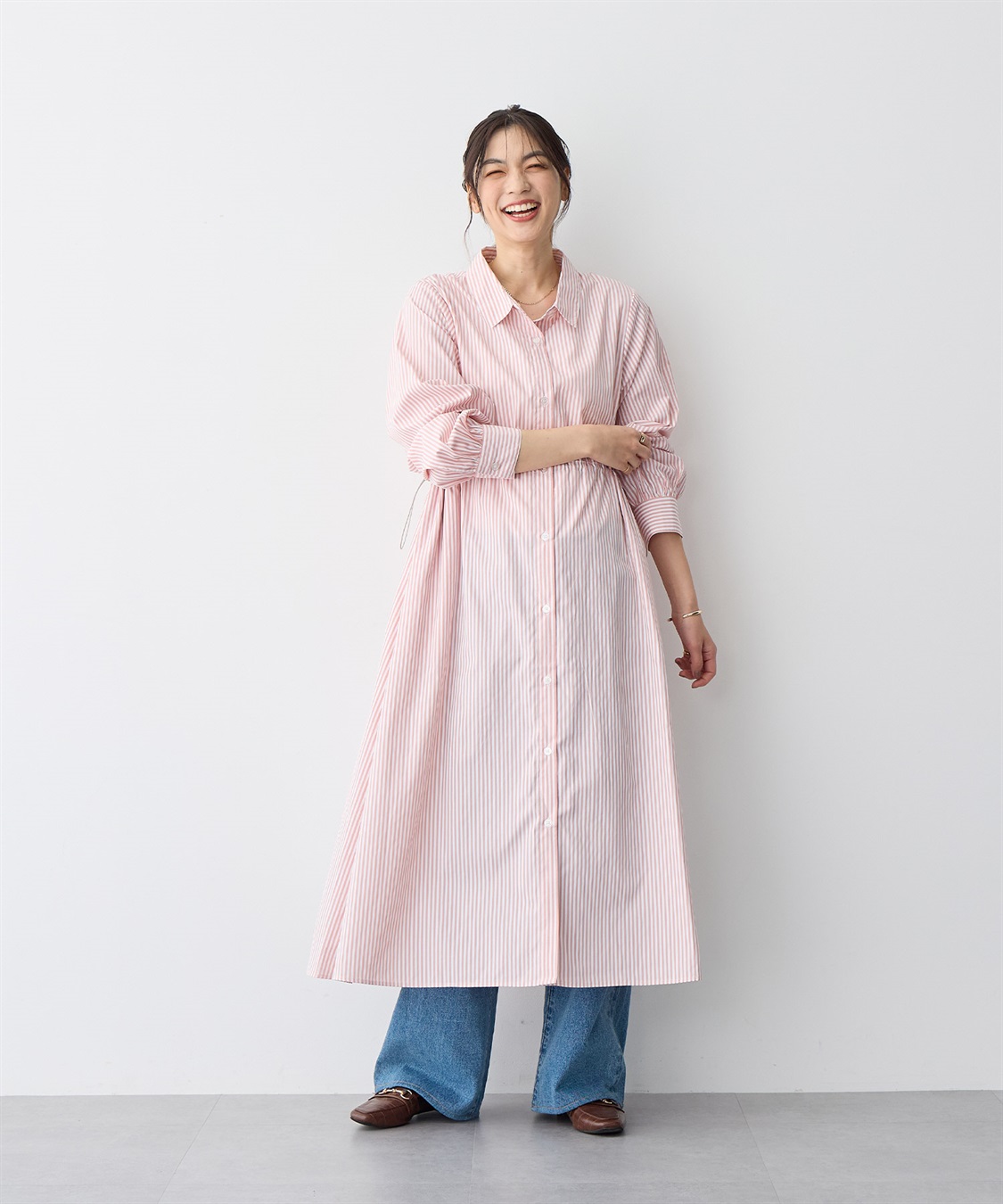 anyfee 【anyfee/プラスサイズ】ストライプ柄ドロストシャツワンピース_sub_7