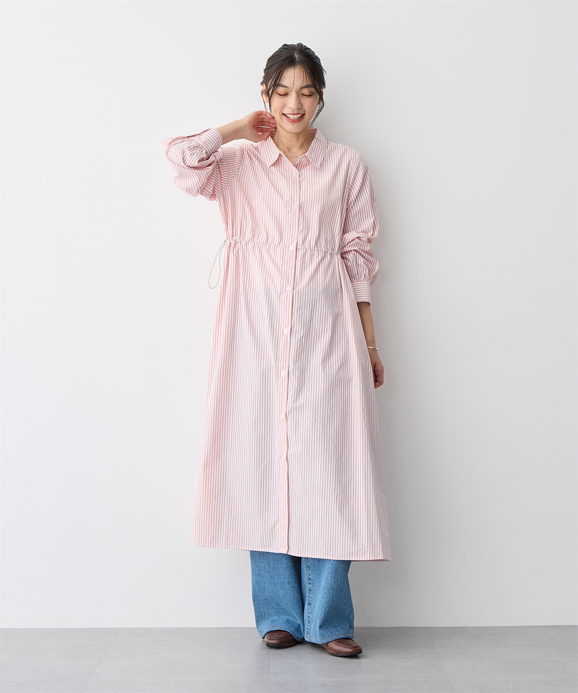 anyfee 【anyfee/プラスサイズ】ストライプ柄ドロストシャツワンピース_sub_8