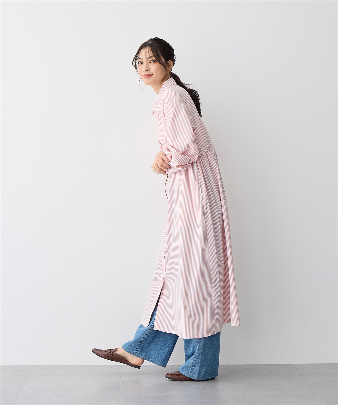 anyfee 【anyfee/プラスサイズ】ストライプ柄ドロストシャツワンピース_sub_9