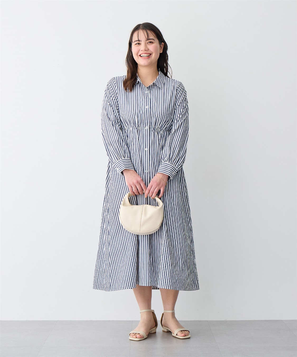 anyfee 【anyfee/プラスサイズ】ストライプ柄ドロストシャツワンピース_sub_15
