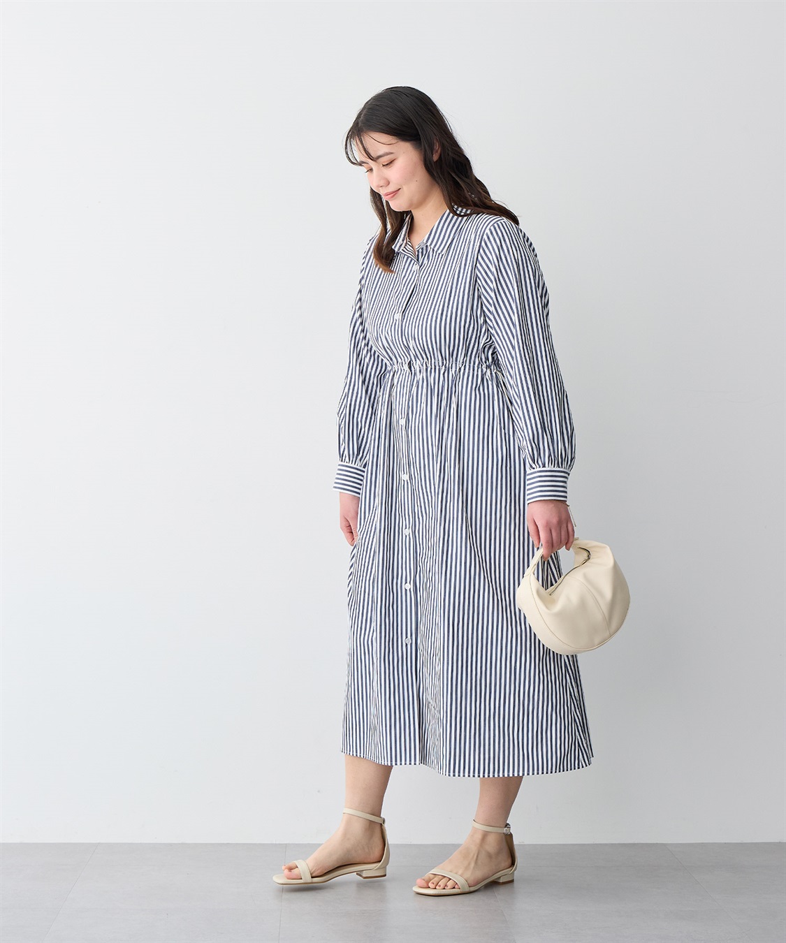 anyfee 【anyfee/プラスサイズ】ストライプ柄ドロストシャツワンピース_sub_16