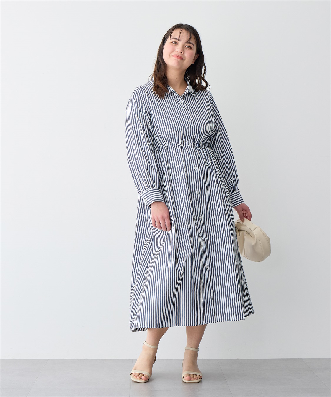 anyfee 【anyfee/プラスサイズ】ストライプ柄ドロストシャツワンピース_sub_17