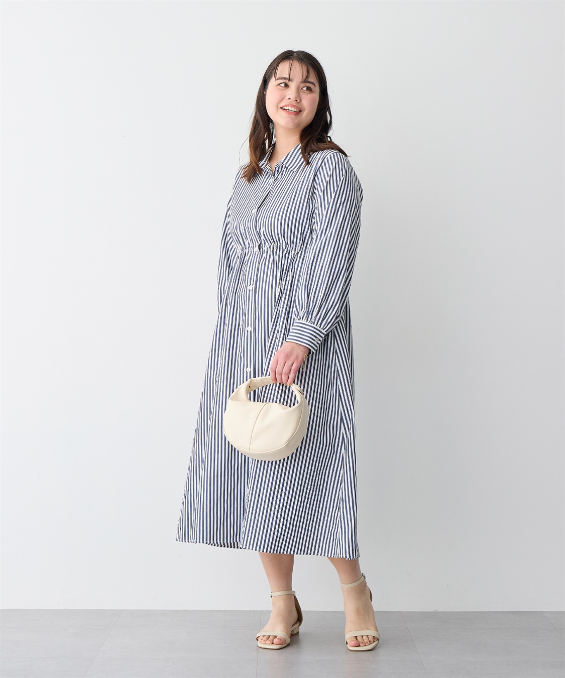 anyfee 【anyfee/プラスサイズ】ストライプ柄ドロストシャツワンピース_sub_18