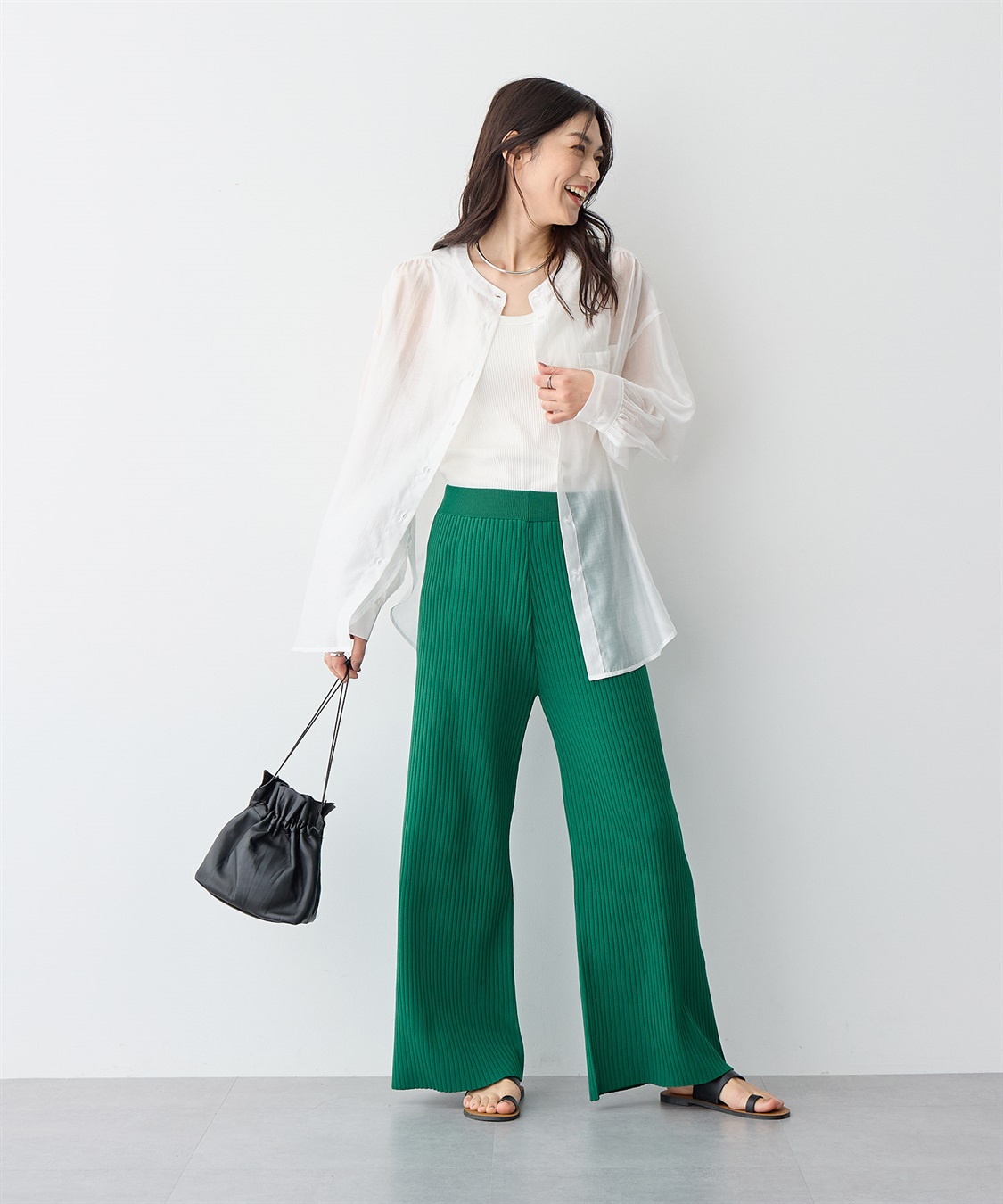 anyfee 【anyfee/プラスサイズ】シアーバンドカラーシャツ_sub_6