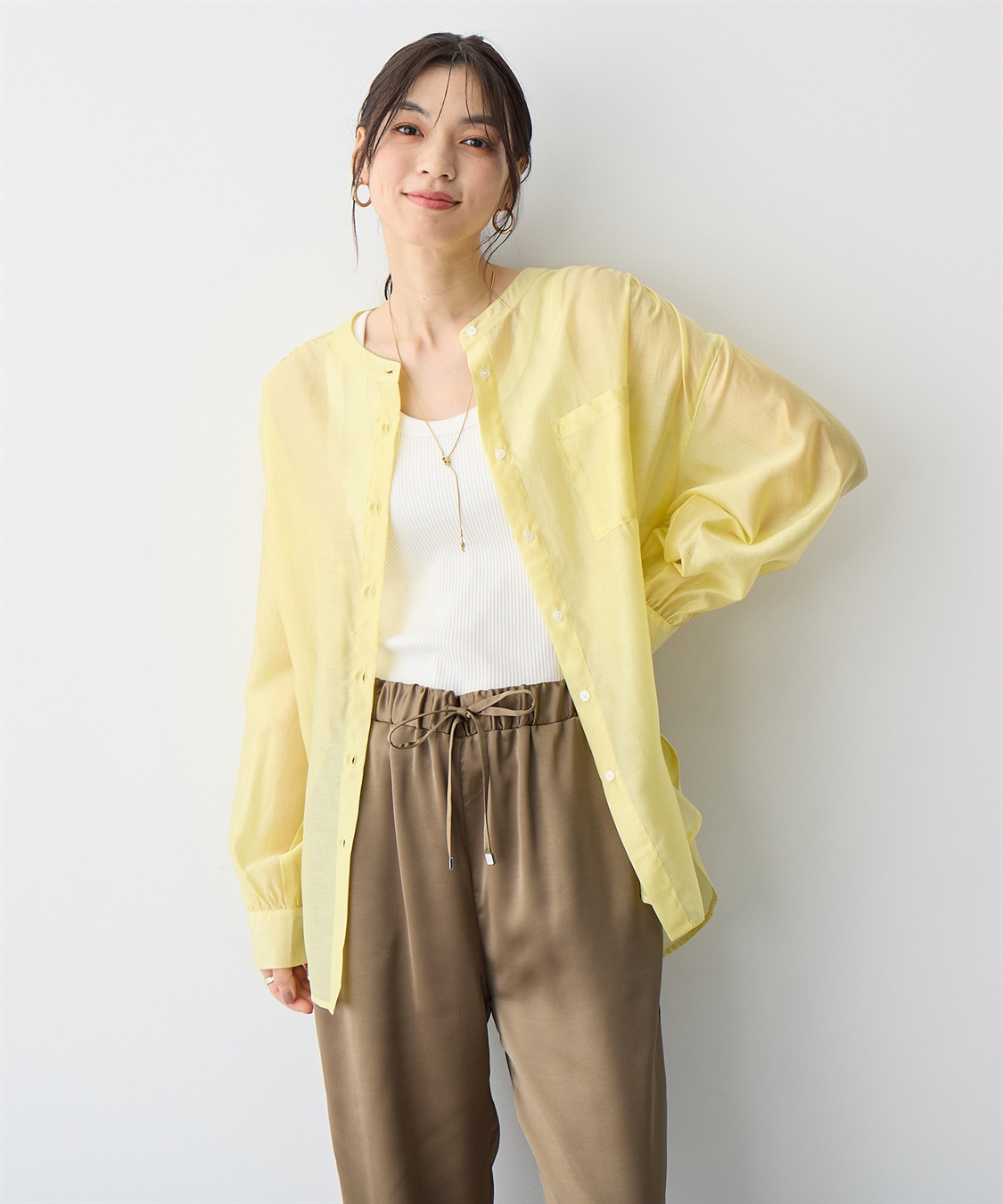 anyfee 【anyfee/プラスサイズ】シアーバンドカラーシャツ_sub_8