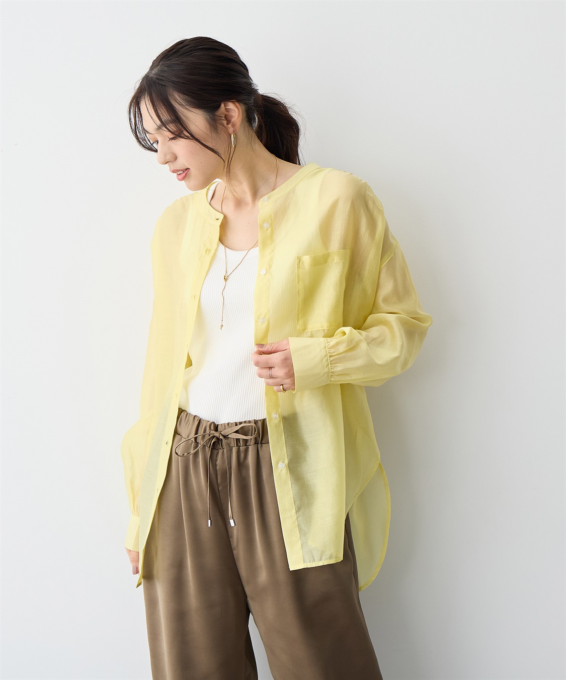 anyfee 【anyfee/プラスサイズ】シアーバンドカラーシャツ_sub_9