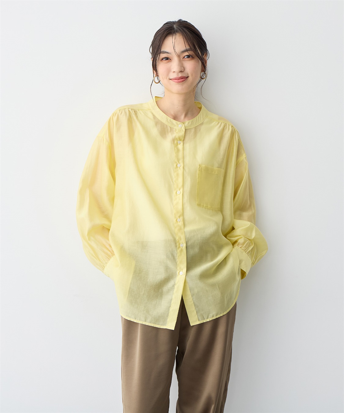 anyfee 【anyfee/プラスサイズ】シアーバンドカラーシャツ_sub_10