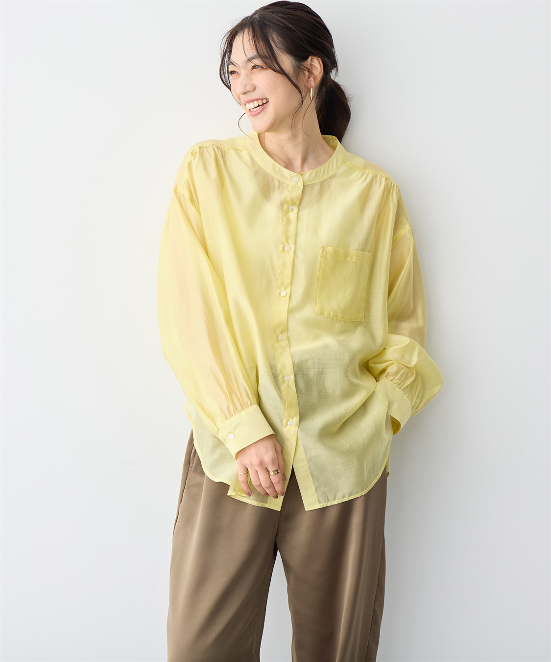 anyfee 【anyfee/プラスサイズ】シアーバンドカラーシャツ_sub_11