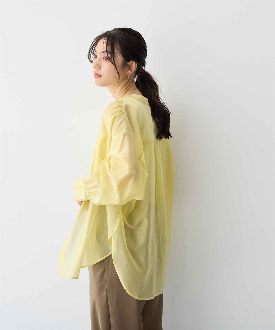 anyfee 【anyfee/プラスサイズ】シアーバンドカラーシャツ_sub_12