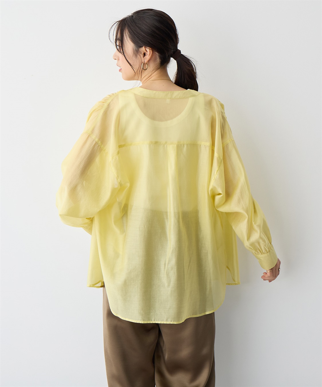 anyfee 【anyfee/プラスサイズ】シアーバンドカラーシャツ_sub_13