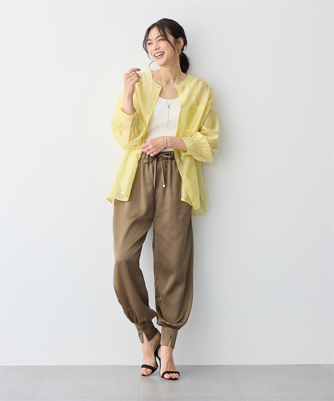 anyfee 【anyfee/プラスサイズ】シアーバンドカラーシャツ_sub_14