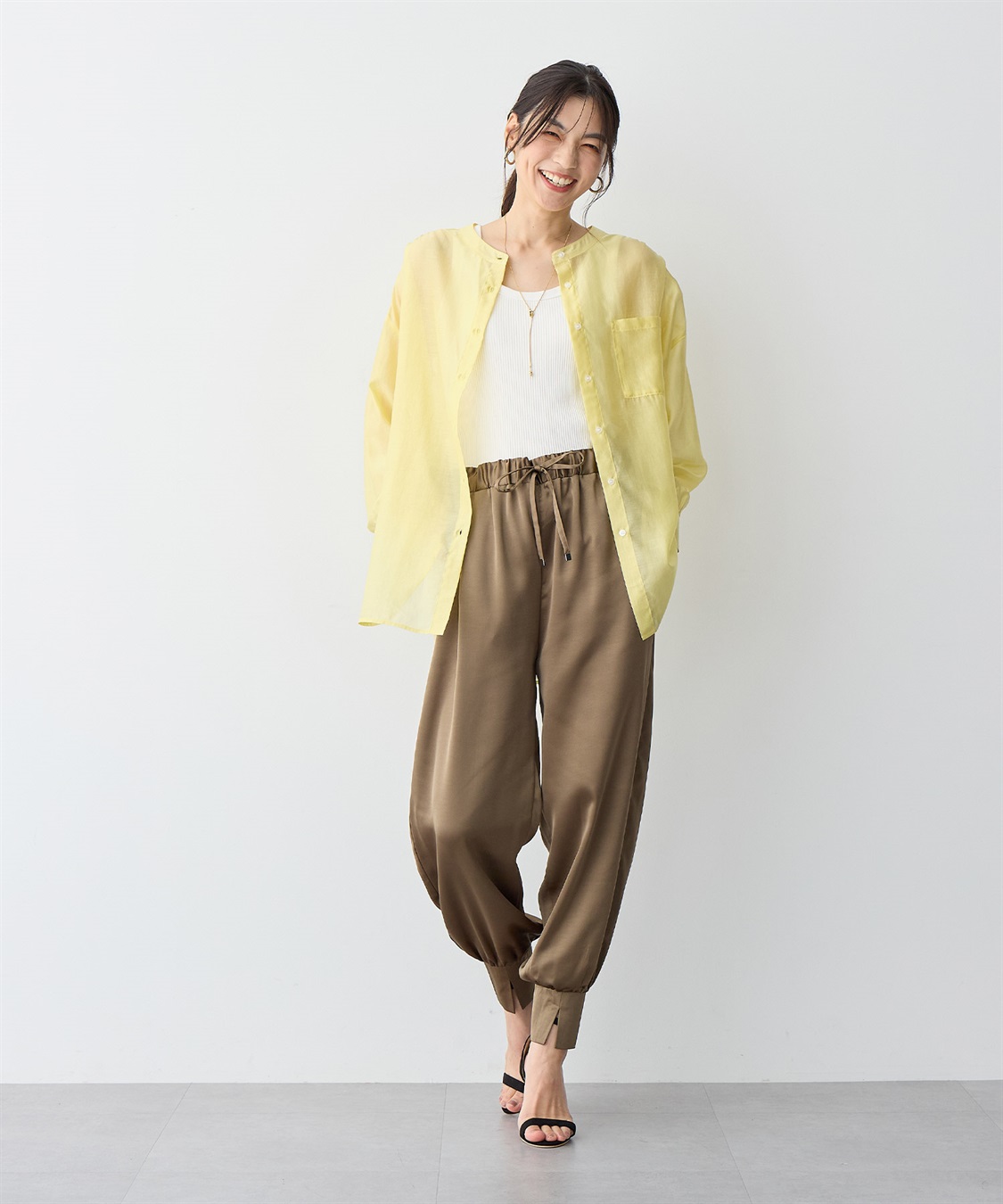 anyfee 【anyfee/プラスサイズ】シアーバンドカラーシャツ_sub_15