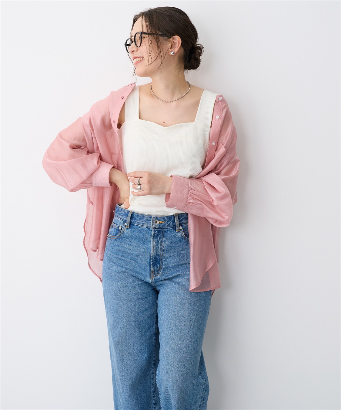 anyfee 【anyfee/プラスサイズ】シアーバンドカラーシャツ_sub_16