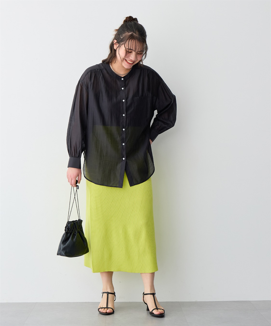 anyfee 【anyfee/プラスサイズ】シアーバンドカラーシャツ_sub_21