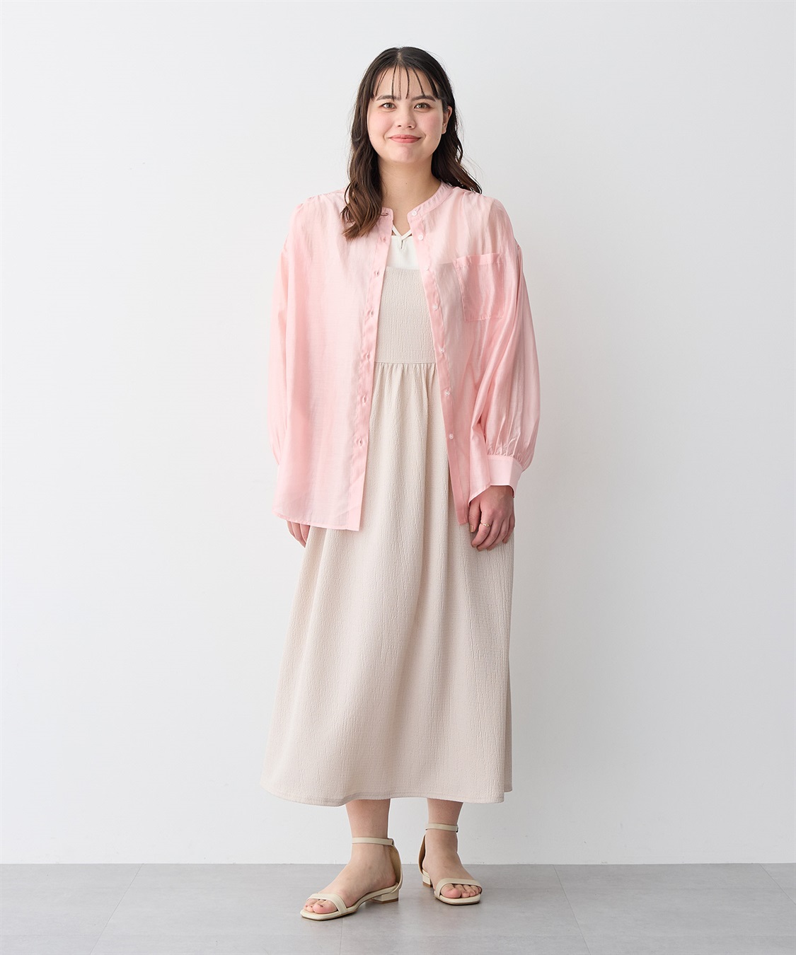 anyfee 【anyfee/プラスサイズ】シアーバンドカラーシャツ_sub_22