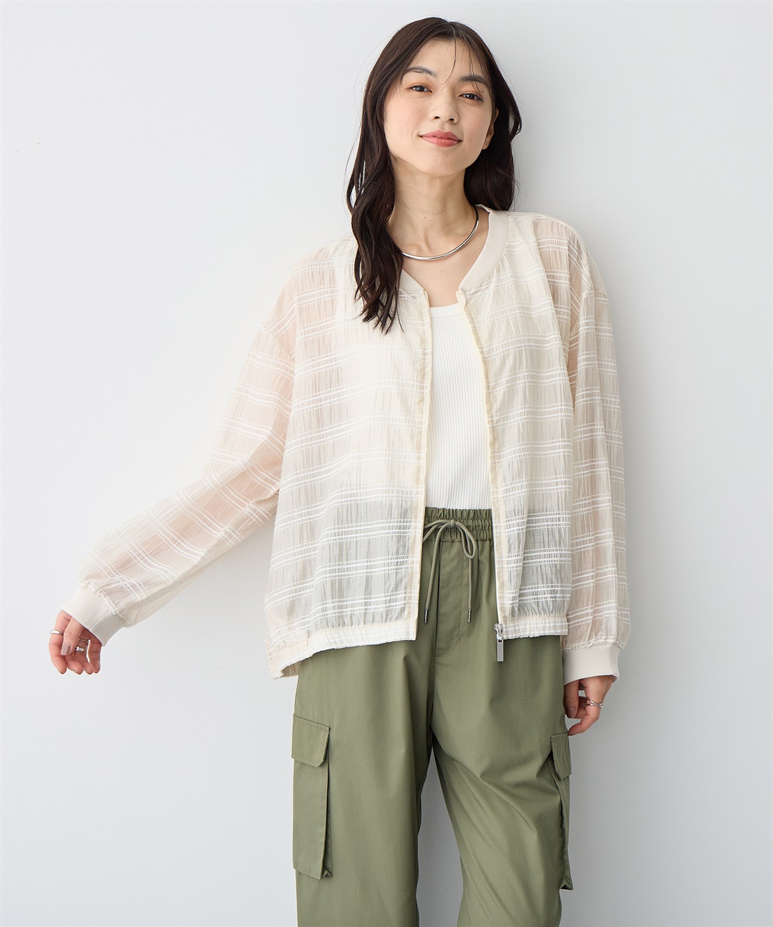 Life Style by cross marche 【anyfee/プラスサイズ】シアーブルゾン_sub_2